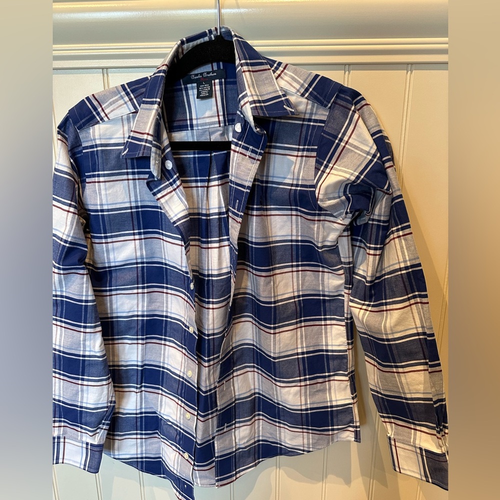 Brooks Brothers Boys SIZE Large Black White & Red Plaid Button Down Shirt